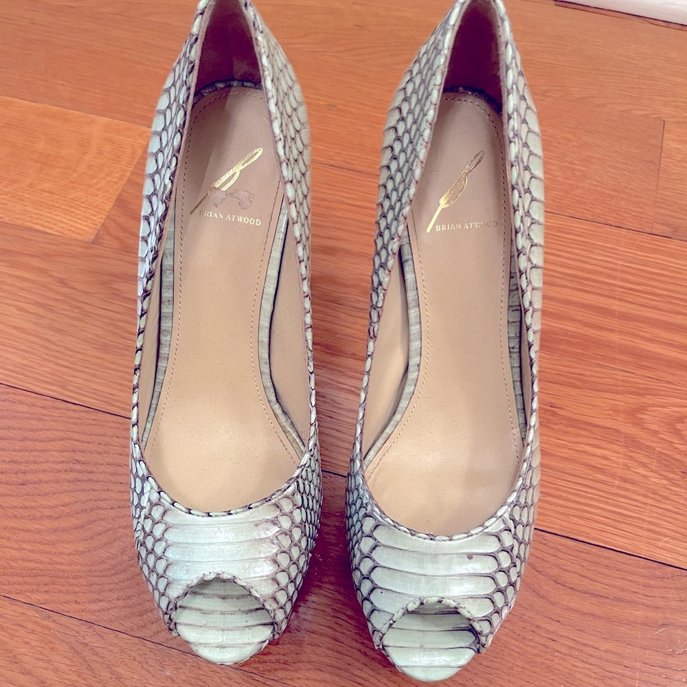 Brian Atwood Leather Embossed Platform Heels